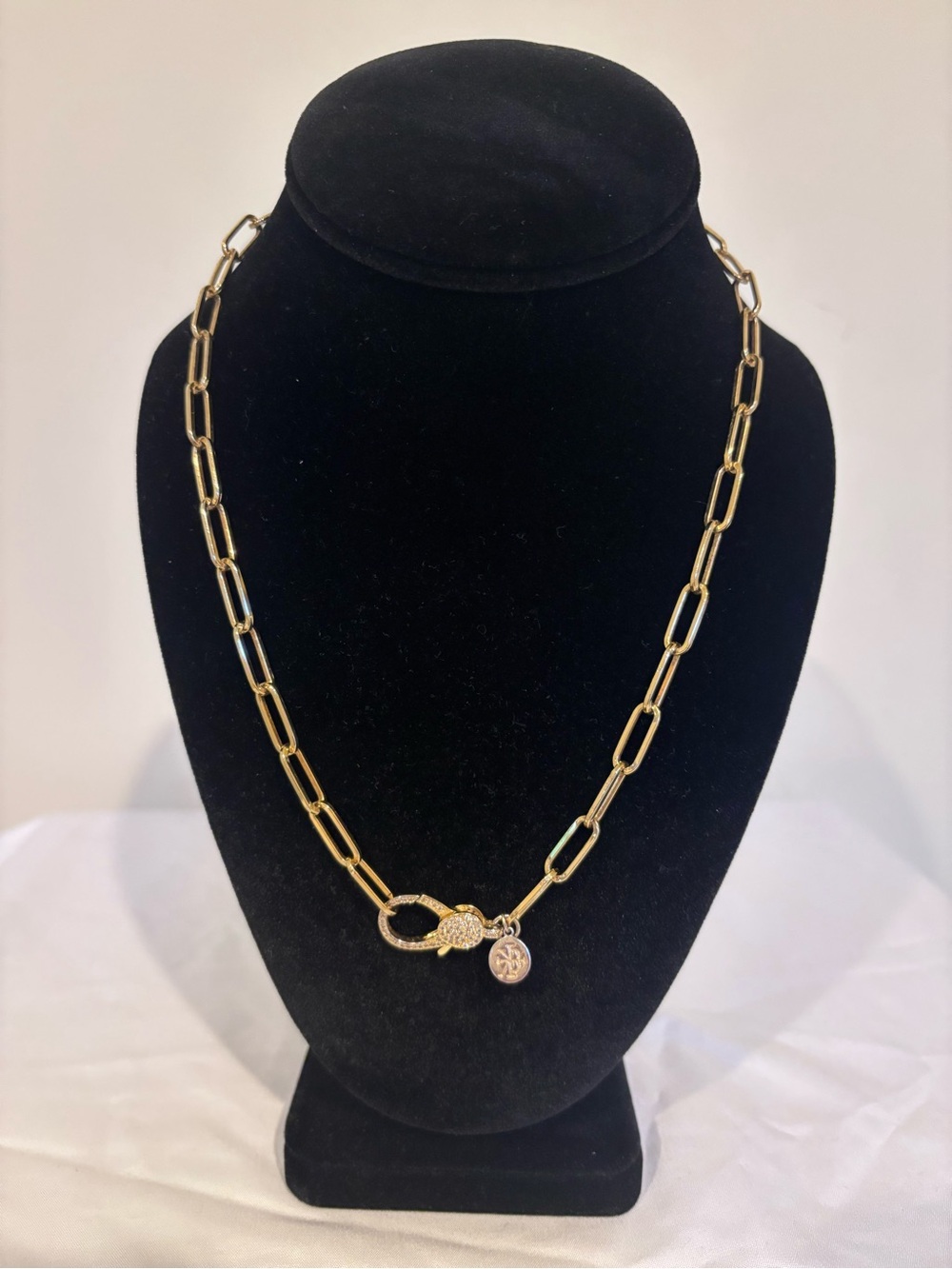 Gold Filed Paperclip Chain with Pavé Clasp